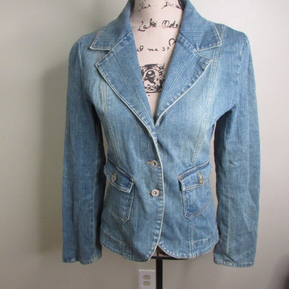 Moe Denim Jacket L Blue Light Wash Pockets - Picture 2 of 10